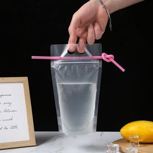 NEW Drink Pouches 17oz Bags frosted & cleared Zipper Stand-up Plastic Drinking Bag holder Reclosable Heat-Proof with straw