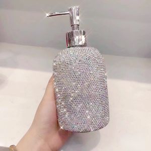 Sıvı Sabun Dispenser Bling Pırlanta El Sanitleştirici Şişesi 500ml Cam Banyo Sabun Şampuan Duş Jel Dispenser Sıvı Losyon Doldurma Pres Kafası Pembesi 230317