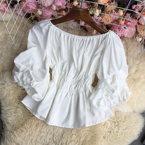 Frauen Blusen Off Schulter Top Koreanische Crop Frauen Kimono Femme Damen Tops Weißes Hemd Rosa Blusas Mujer De Moda 2023 mode Kleidung