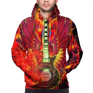 Erkek Hoodies 3D Dijital Tüm Baskı Yanan Gitar Dokunur Ruhlarımıza Dokunur Erkekler Rahat Kapüşonlu Kapüşonlu Kazak Hoody Pocket Sweatshirts