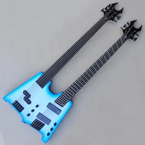 Fabrika Özel Çift Neck Elektro Gitar 5 ve 5 String Bas Fatned Fretboard Fretless Bas Siyah Donanım Mavi Teklif Özelleştirilmiş