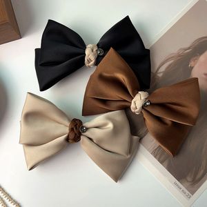 Moda iki katmanlı bowknot kurdele düz renkli saç tokası kadın kız saten barrette yay arka kafa klip tavan saç aksesuarları 1973