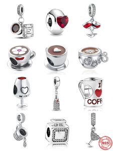 925 Gümüş Fit Pandora Orijinal Takılar DIY Kolye Kadın Bilezikler Boncuklar Şarap Camı Dangle Kırmızı Kalp Solitaire Klip