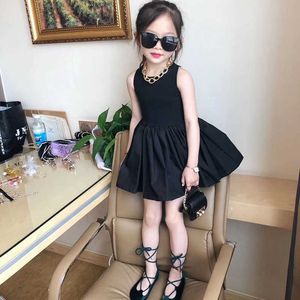 Kız Elbiseleri 2-8y Bebek Kız Giysileri Çocuklar Yaz Çocuk Giyim Genç Slip Elbise Siyah Etek Arka İçi Boş Çıkış Prenses Tutu Kız Partisi