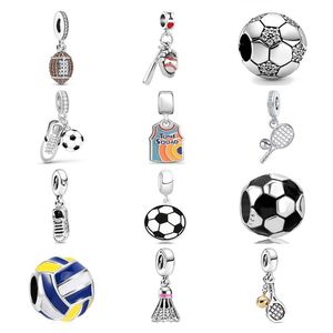 925 Gümüş Fit Pandora Orijinal Takılar DIY Kolye Kadın Bilezikler Beads Beads Beyzbol Futbolu Tenis Kolye Kadın Boncuk Muska