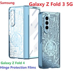 Plating Mechanical Case For Samsung Galaxy Z Fold 4 5 Fold 3 Fold5 Case Glass Film Screen Protector Hinge Protection Cover