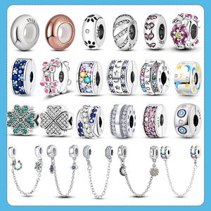 Ciondoli originali Pandora adatti in argento 925 Ciondolo fai da te Bracciali da donna Perline Chiusura Clip Distanziatore Perline Ciondoli