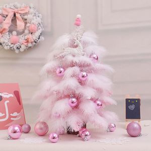 Noel Süslemeleri 45cm Tree Mini Kiraz Çiçeği Pembe Tüy LED Işık Deluxe Yıl için Noel Hediyesi Ev Ofisi El Dekorasyon