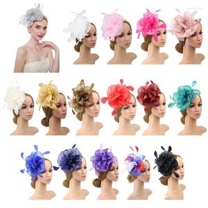 Направки 16 Цвет Женщины Большие оборки цветочные очарование шляпа винтаж сплошной мульти -перьев Кентукки Дерби чайная вечеринка для волос утки.