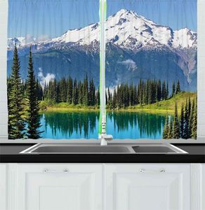 Curtain Nature Kitchen Curtains Idyllic Crystal Lake Surrounded By Pine Trees And Snowy Mountain Landscape Window Drapes For Cafe Decor