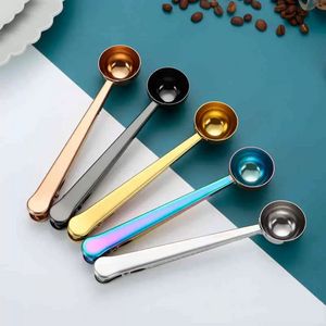 NEW Stainless Steel Coffee Spoon Scoop Multifunction Bag Sealing Clip Milk Powder Liquid Seasoning Measuring Spoons Long Handle Coffeeware Durable Keep Fresh