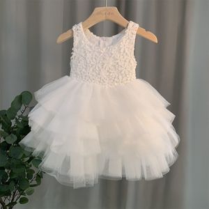 Kız elbiseler yaz kız bebek bebek kolsuz yelek elbise çocuklar beyaz gelinlik tül etek küçük kız prenses elbise çocuklar dans elbisesi 230320