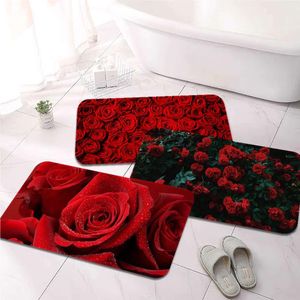Halılar kırmızı gül çiçek baskılı pazen zemin mat banyo dekor halı oturma odası mutfak için kaymaz hoşgörü