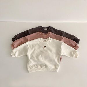 T Shirts Çocuklar Tişört Sonbahar Bebek Uzun Kollu Hoodies Karikatür Limon Nakış Erkek Sweatshirts Bebek Günlük Kıyafet 230317