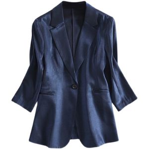 Kadınlar Suits Blazers 2023 Sonbahar Arts Style Kadınlar 3/4 kol gevşek tek düğme pamuk keten katı blezer femme ceket s-