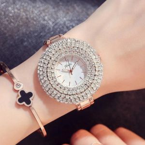 Начатые часы модные кварцевые часы для женщин платье платье с роскошными розовыми хрустальными дамы.