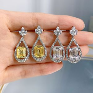 Nişan Emerald Cut Topaz Diamond Songle Küpe% 100 Gerçek Sterling Sier Düğün Damla Küpe Kadın Mücevher Hediyesi