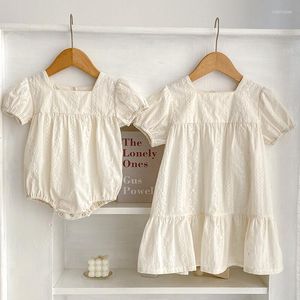 Kız elbiseler yaz küçük kız kardeşi büyük eşleşen kıyafetler nakış ikiz görünümlü kıyafetler doğmuş bodysuit kız kızlar elbise bebek romper