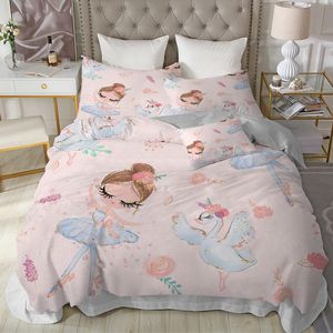 Yatak setleri modern güzel prenses çocuklar set ikiz boyutlu mikrofiber karikatür tek boynuzlu at swan bale kızı basılı nevresim yastık kapağı 230321