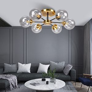 Sputnik avize duman gri gri temiz cam top yemek odası yatak odası led kolye lamba altın ev dekor asılı ışık fikstürleri