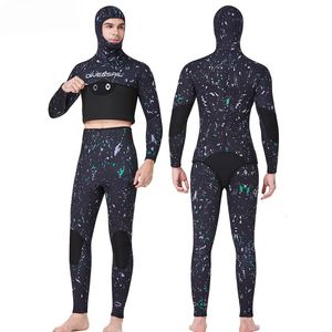Wetsuits Drysuits Spearfishing Wetsuits Men 3MM 5MM 7MM Neoprene CR 2Pieces Hooded Long Sleeve Scuba Diving Full Body Keep Warm Snorkeling Suits 230320