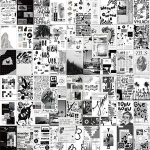 60pcs Siyah Beyaz Estetik Duvar Kolajı, Şık Kolaj Baskı Kiti, Oda Dekor Etiketleri TT125