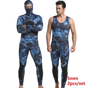 Wetsuits Drysuits Wetsuit Men 5mm Neoprene Spearfishing Scuba Diving Suit Camouflage 2pieces Keep Warm Fishing Suit Surfers with Chloroprene 230320