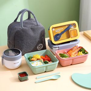 Öğle Yemeği Kutuları Çocuklar İçin Taşınabilir Çantalar Okul Ofisi Bento Termal Torba Tam KIT Mikrodalgada Isıtma 230320