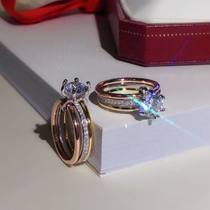 Diamants Leters звонят три кольца для женщины -дизайнера для мужчины Diamond 925 Серебряное золото.