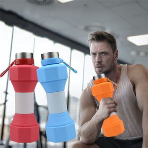 650ml Su Şişesi Taşınabilir Dış Mekan Fitness Dumbbell Spor Su Şişesi Yaratıcı Silikon Katlanır Su Kupası