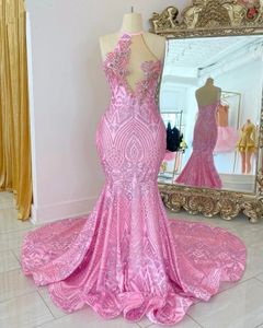 2023 Блестящие розовые блестки с лямкой на шее для выпускного вечера, женские вечерние платья на день рождения, халаты с открытой спиной, длинные вечерние платья