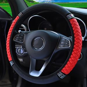 Elmas çivili elastik direksiyon kapağı dört mevsim evrensel araba iç aksesuarları 37-38cm deri işlemeli renk