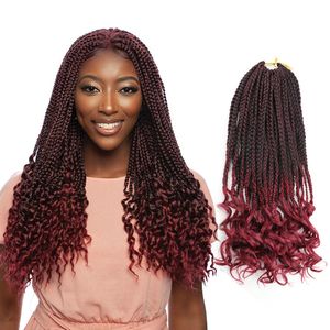 Knotless Box Braids Curly End Synthetic Crochet Braid Hair Extention 14 18 24 Inches Crimp Ends Box Braid