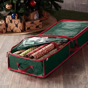 Depolama torbaları Kağıt torba ruloları ve şerit tutucu gözyaşına dayanıklı Noel hediye sargısı organizatör 2 berrak cep