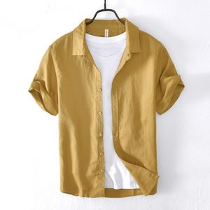 Мужские повседневные рубашки льняная рубашка мужчина лето легкая дыхание прохладные рубашки с коротким рукавами мужская одежда для моды.