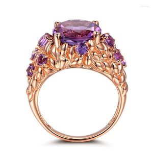 Küme halkaları 14k gül altın doğal ametist yüzüğü kadın bague etoile taş anillos de bizuteria agate diamante kadınlar için