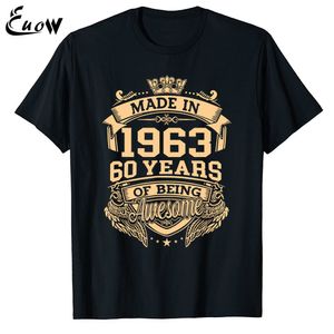 Erkeklerin izleri euow unisex 100 pamuk 1963'te yapılan 60 yıl müthiş 60. doğum günü vintage erkekler giyim tişörtlü lüks tişörtler 230322