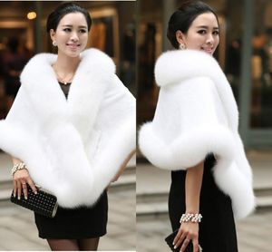 Ceketler Büyük Gelin Sahte Kürk Kış Kış Düğün Ceket Sıcak Şallar Dış Giyim Beyaz Siyah Mavi Omuz silkme Kadın Ceket Boyu Boyutu 165 55 Cm