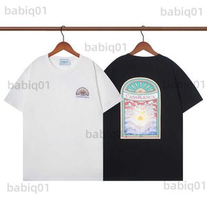 Erkek Tişörtler Ön Kabuklu Baskı Tenis Kulübü Kazablanka T Shirt Erkek Kadın Yüksek Kalite Geri Büyük Boy Boya Mürekkebi Baskılı Kısa Kollu Tees Üst T230321