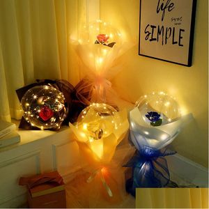 Balon LED Işınlı Gül Buket Buketi Şeffaf Kabarcık Yanıp Sönen Işık Bobo Ball Valentines Günü Hediye Doğum Günü Partisi Dekor Drop Dhinh