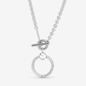 925 STERLING Gümüş O Kolye T-Bar Kolye Pandora Moda Moda Düğün Mücevherleri Kadınlar Girlfriend Hediye Tasarımcı Zinciri Kolyeleri Orijinal Kutu Seti ile