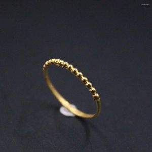 Кластерные кольца Реальное 24K Желтовое кольцо для женщин для женщин маленький круглый горшок сплошной международный сертификат Smarked 999 размер 8,75