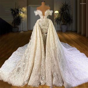 Wedding Dress Graceful Luxury Mermaid Sleeveless With Detachable Train Bridal Gowns Custom Made Lace Appliques Vestido De Novia