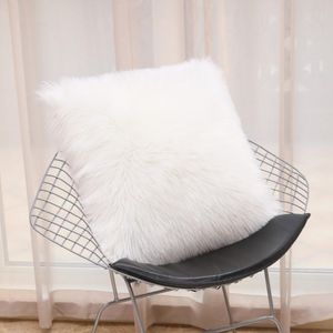 Yastık /dekoratif 45x45cm lüks sahte kürk kapağı beyaz /gri dekoratif atış kapakları kare peluş kanepe koltuğu süet geri