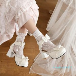 Sandali pxelena bianca rosa nero kawaii adorabile cinturino caviglia bowtie mary jane cosplay uniforme scarpe da donna femminile