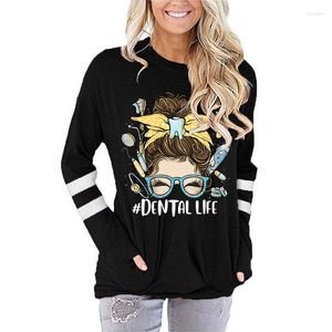 Kadın Tişörtleri Dental Life Baskı Sweatshirt 2023 Mürettebat Boyun T-Shirts Kadın Uzun Kollu Karikatür Ladies Tees Giyim Üstleri Vintage Sportwear