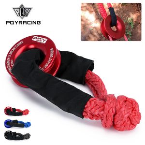 55000lbs Winch Rope Synthetic Soft Shackle & Recovery Ring Set Red Shackles With Protective Sleeve for Truck Vehicle Recovery
