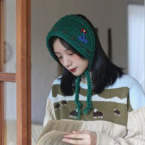 Bandanas Durag yeşil taze el yapımı saç bandı Japon retro başörtüsü sonbahar ve kış kulak koruma kulaklıklar sevimli bağcıklı kafa bantları kadın 230323