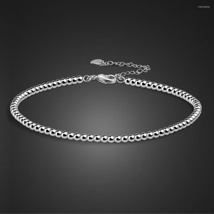 Ножные браслеты из стерлингового серебра 925 пробы, 3 мм, круглая бусина, шариковая цепочка, ножной браслет, браслет на щиколотку для женщин, девочек-подростков, ювелирные изделия, сделанные в Италии