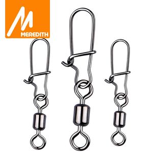 Fishing Hooks MEREDITH Fishing Connector 50PCS/Lot 2# 4# 6# 8# 10# Pin Bearing Rolling Swivel Stainless Steel With Snap Fishhook Lure Tackle P230317